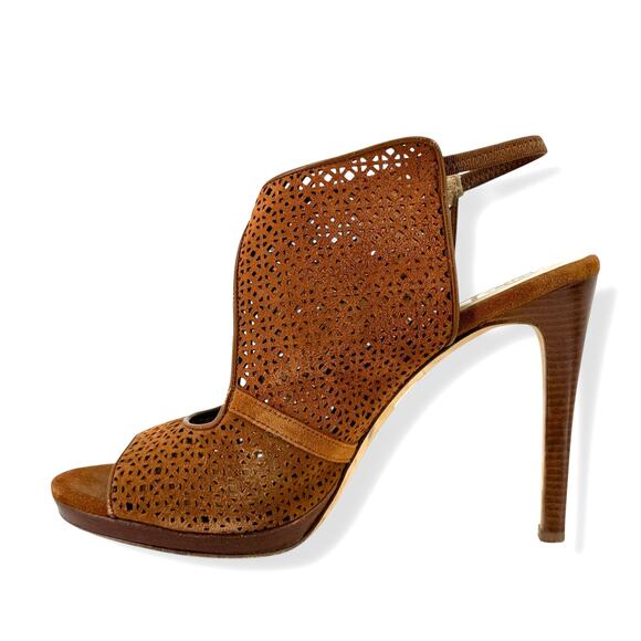 Tory Burch Elanor Laser Cut Peep Toe Stiletto Heels Sandals Size 9.5 - Picture 3 of 12
